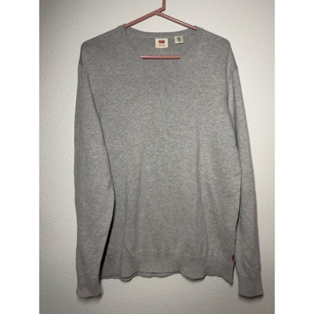 Levis Mens XXL Gray V-Neck Sweater Long‎ Sleeve Cotton Knit Pullover Heather XXL